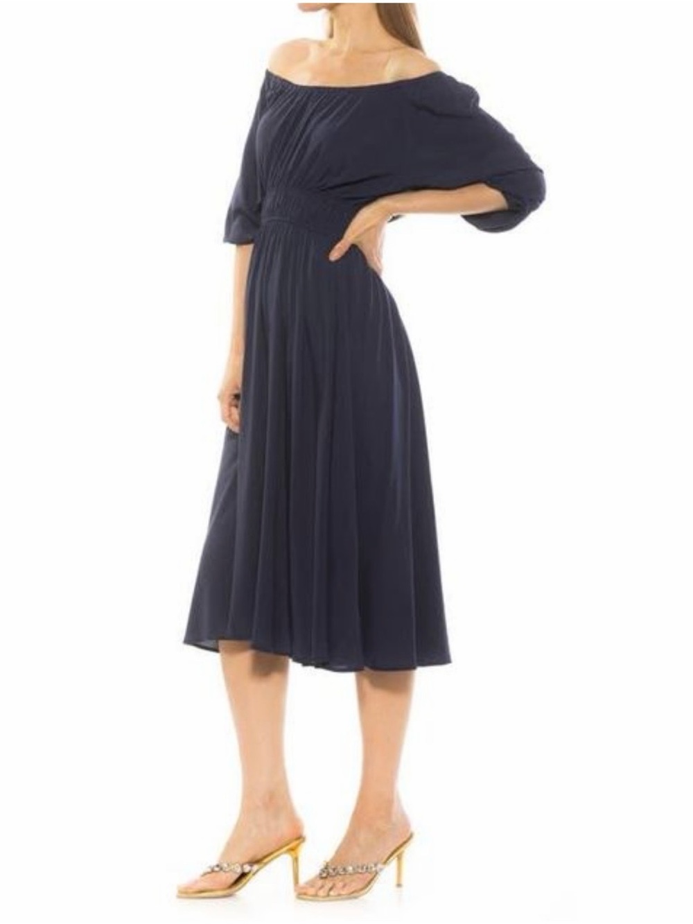 NWT Alexia Admor Navy Off Shoulder Midi Dress Size L